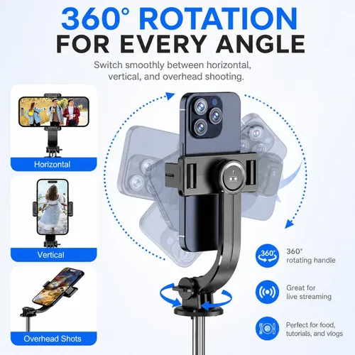 Vista 6 de Trípode desmontable para teléfono de 67 pulgadas, palo para selfie, portátil, extensible, cámara estable, fácil de selfie, con control remoto