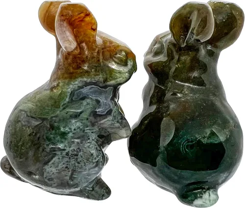 Vista 3 de Estatua de bolsillo de conejo de piedra de cristal, escultura de animales tallada a mano, decoración del hogar, regalo del día de Pascua, Fengshui