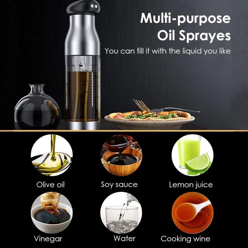 Vista 4 de Pulverizador de aceite para cocinar, boquilla de doble boquilla rociador de aceite de oliva y pulverizador de vinagre, rociador de doble propósito