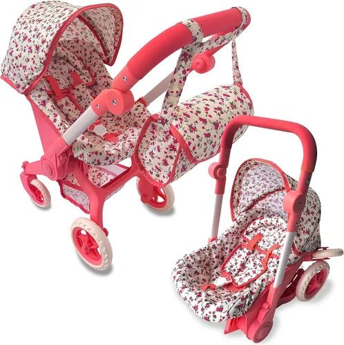 Vista 9 de Combo de Cochecito y Asiento de Coche para Muñeca Bebé – Cochecito de Muñeca Convertible 2 en 1 y Asiento de Coche para Niños – Se Adapta a Muñecas