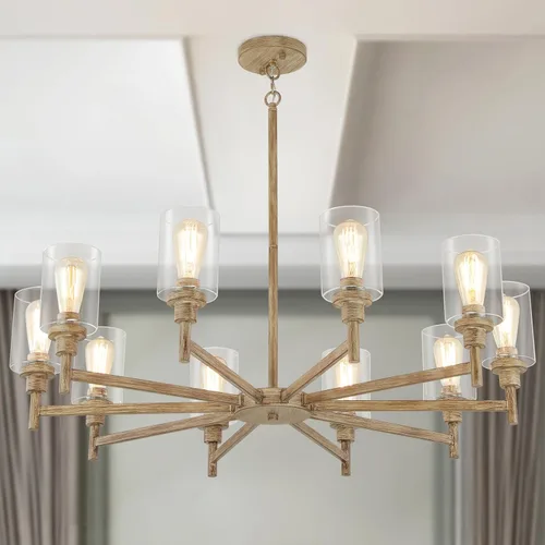 Vista 19 de Candelabros rústicos de madera falsa de 3 luces para comedor con cubierta de vidrio transparente