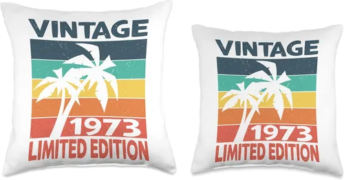 Vista 3 de Vintage 1973 Birthdate Limited Edition Sunset and Palm Trees Throw Pillow