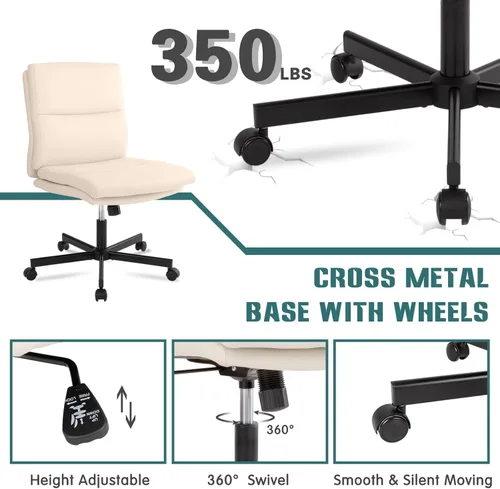 Vista 6 de LUCKWIND Silla de escritorio de oficina sin brazos con ruedas, silla de trabajo giratoria cruzada con espalda media, silla de tocador acolchada