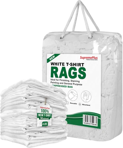 Vista 16 de Trapos de Limpieza Premium de Camisetas Blancas (Bolsa de 1 libra) – Trapos de Algodón Blanco para Limpieza, Teñido, Pintura, Aceite, Grasa