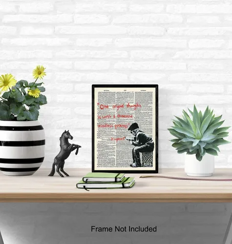 Vista 4 de Banksy - Póster de arte motivacional de diccionario inspirador, arte de pared de graffiti reciclado, decoración elegante para el hogar, dormitorio