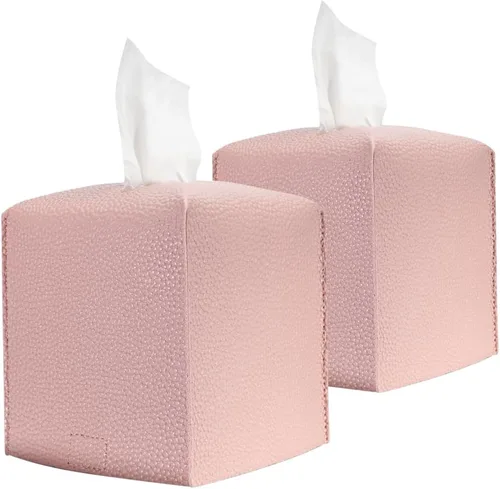 Vista 11 de HOMOTEK Paquete de 2 fundas para caja de pañuelos, soporte cuadrado de piel sintética, organizador de papel decorativo para baño, mesitas de noche