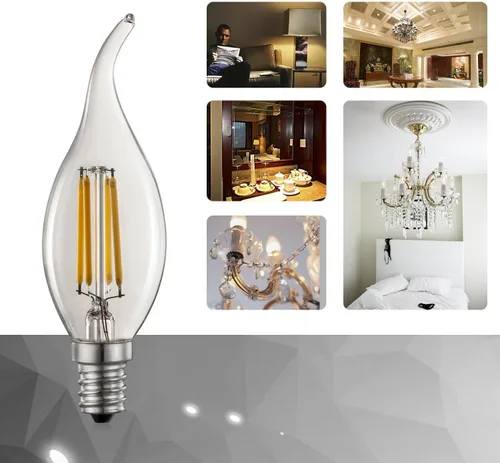 Vista 4 de Bombilla LED regulable de 4 W (paquete de 4) – Base E14 Bombilla de candelabro antiguo equivalente a 40 W, blanco cálido 2700 K, punta doblada