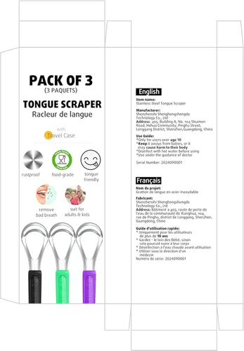 Vista 9 de Paquete de 3 raspadores de lengua de metal para niños y adultos, limpiador de lengua de acero inoxidable con estuche de viaje