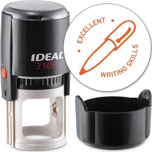 Vista 101 de MaxMark Sello autoentintado redondo para profesor, un placer enseñar, serie jumbo, estilo TS301 con tinta azul