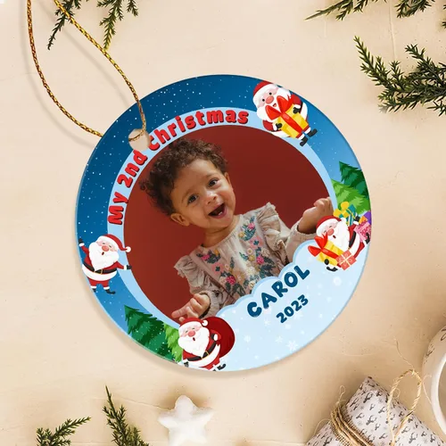 Vista 4 de Adorno de Navidad personalizado con foto para bebé, mi segunda Navidad, adorno de recuerdo de bebé, adornos colgantes de Navidad