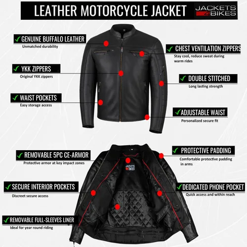 Vista 7 de Revolt - Chaqueta de motocicleta para hombre, piel de búfalo natural, armadura CE, ventilación, crucero, motorista, turismo, negro, talla XXL Marrón