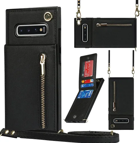 Vista 28 de Funda para teléfono Samsung Galaxy S9 con correa cruzada, tarjetero de cuero, con cordón, ranuras de crédito, cierre magnético, accesorios para Negro