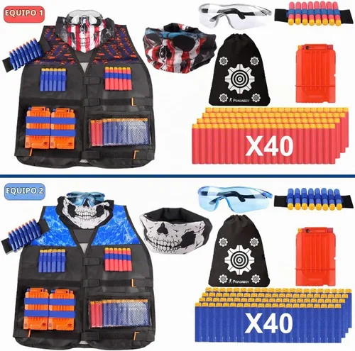 Vista 2 de 2 juegos de chaleco táctico Exsport, 2 chaquetas tácticas de élite para pistola Pack N-Strike 2 manos de muñeca, 2 clips de recarga rápida, 2