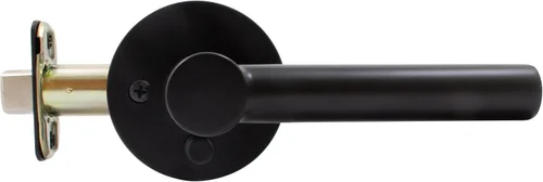 Vista 8 de Stone Harbor Hardware Zurich - Manija de puerta con roseta redonda, pestillo de privacidad (cama/bañera), color negro mate Mate negro