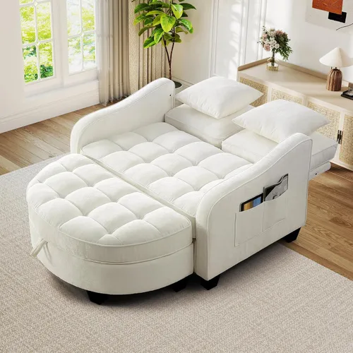 Vista 6 de JEEOHEY Chaise Lounge Chair para interiores, silla de sofá de chenilla de gran tamaño con otomana de almacenamiento y respaldo ajustable, sofá