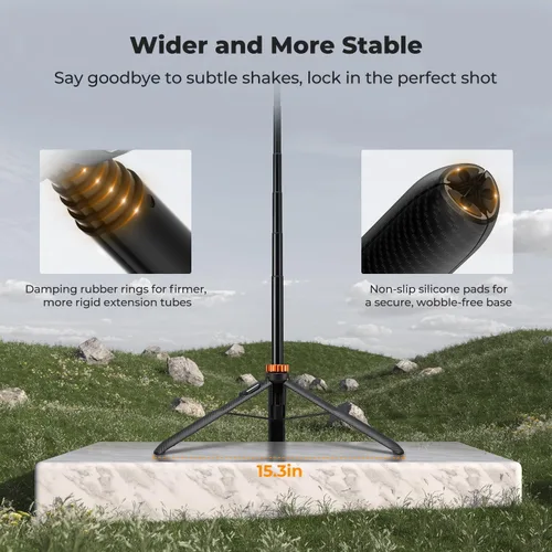 Vista 9 de K&F CONCEPT Palo de Selfie Trípode, Soporte de Luz Extensible de 69" con Tornillo de 1/4" y Control Remoto, Soporte para Teléfono con Cámara Mini