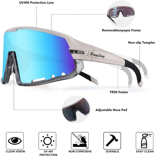 Vista 5 de BangLong Gafas de sol deportivas para ciclismo, protección UV400, para pesca, conducción, correr, béisbol, para hombres y mujeres