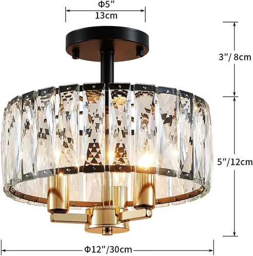 Vista 3 de AGV LIGHTING CL003BB K9 Lámpara de techo de cristal, modernas luces de techo semiempotradas, perfectas para sala de estar, dormitorio, comedor, 13