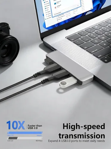 Vista 5 de Concentrador USB 3.0 Hub USB premium para computadoras portátiles Diseño plug-and-play sin cables, integrado sin problemas con tu dispositivo
