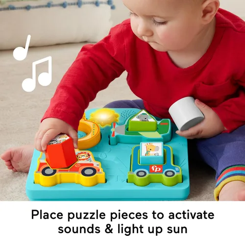 Vista 3 de Fisher-Price Juguete de clasificación para bebés con formas y sonidos rompecabezas de vehículo con música y luces para juegos de motricidad fina