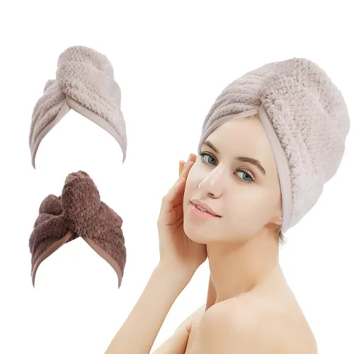 Vista 9 de M-bestl Paquete de 2 toallas de microfibra para el cabello, toalla de secado de cabello con diseño de botón, toalla para la cabeza para secar