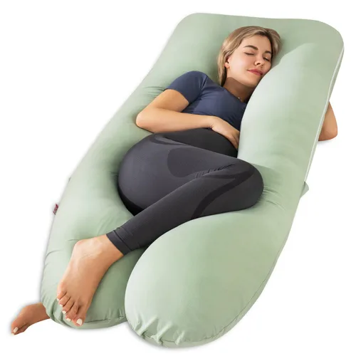 Vista 23 de Meiz - Almohadas de embarazo refrescantes para dormir, almohada corporal de maternidad para mujer embarazada, en forma de U, con funda de jersey