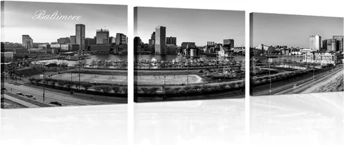 Vista 27 de TUMOVO 3 piezas de arte de pared en lienzo con diseño de horizonte de Atlanta, arte de pared panorámico de paisaje urbano en blanco y negro