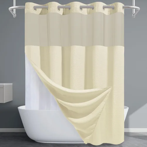 Vista 27 de EUTXL Cortina de ducha beige sin gancho con forro a presión, 230 GSM, cortinas de ducha para baño, 71 pulgadas de ancho x 74 pulgadas de alto
