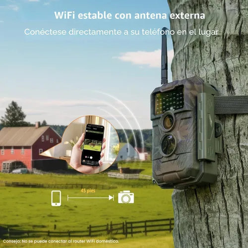 Vista 2 de GardePro Cámara E6 WiFi Trail (no celular), WiFi estable con antena externa, visualización de aplicaciones en el sitio, 64MP 1296P HD, visión