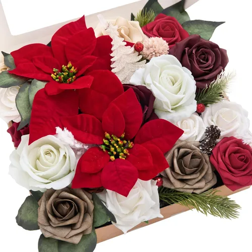 Vista 11 de Ling's moment Combo de flores artificiales de boda, caja de vegetación falsa para ramos de bricolaje, centros de mesa, decoración de espuma de rosa