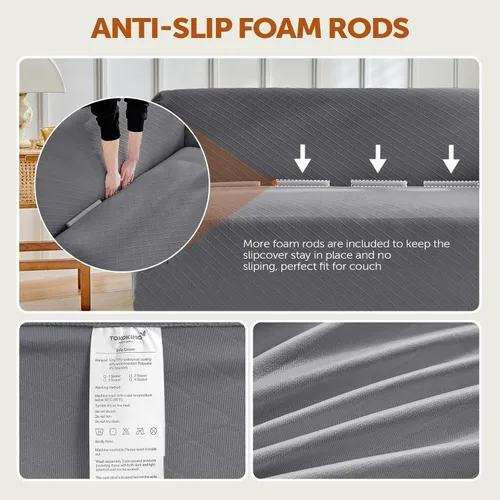 Vista 7 de Tokokimo Funda de sofá biplaza 100% impermeable, protector de muebles a prueba de fugas para niños, mascotas (sofá biplaza, gris) con margen de tela