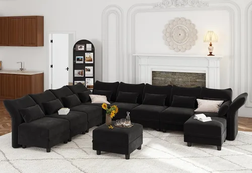 Vista 26 de LLappuil Sofá modular de 14 plazas con almacenamiento, sofás modulares grandes en forma de U para sala de estar con respaldos de brazos ajustables