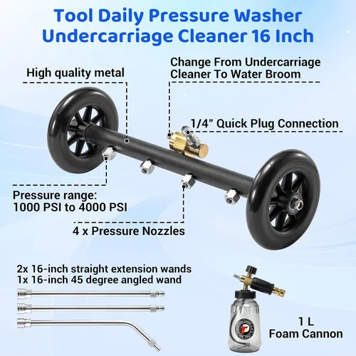 Vista 3 de Tool Daily - Accesorio para lavadora a presión de chasis de 16 pulgadas, limpiador de chasis de doble función con cañón de espuma de 1 litro, escoba