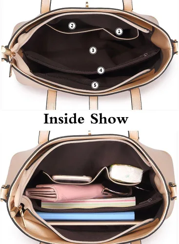 Vista 6 de Juego de 4 bolsos de mano para mujer, con asa superior, bolso cruzado y tarjetero