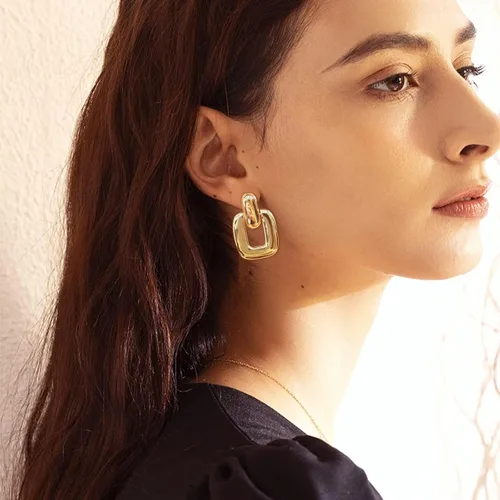 Vista 3 de Aretes colgantes de aro dorados y plateados para mujeres y niñas, aretes retro de múltiples estilos, joyería para regalo de fiesta de cumpleaños