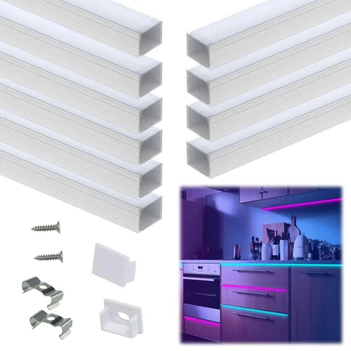 Vista 13 de Muzata Paquete de 10 unidades de 6.6 pies/6.6 ft con sistema de canal LED negro en forma de U con cubierta de difusor blanco lechoso esmerilado