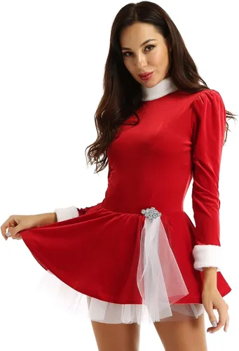Vista 3 de Manyakai Disfraz de Papá Noel de manga larga para mujer, vestido de ballet de terciopelo