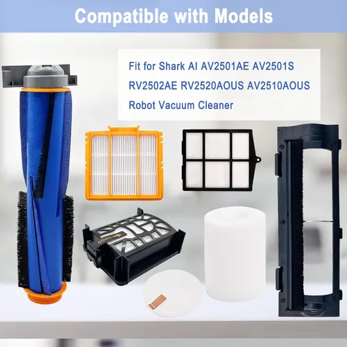Vista 2 de Kit de accesorios para aspiradora Shark AI AV2501S AV2501AE RV2502AE RV2610WA RV2610WA, 1 cepillo principal, 3 filtros, 6 cepillos laterales, 1