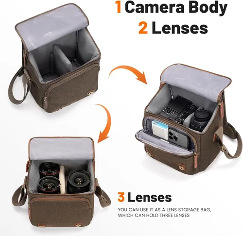 Vista 2 de Cwatcun Bolsa Pequeña para Cámara Bolsa Mensajero de Lona Compacta para Cámara, Funda de Hombro para Cámara Digital, Bolsa de Fotografía de Viaje