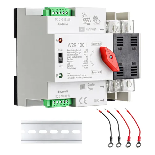 Vista 25 de 100Amp AC110V Interruptor de Transferencia Automático/Manual 2P 50/60Hz, 2POLE 100A Mini ATS Interruptor Solar Auto de Energía Dual para Generador
