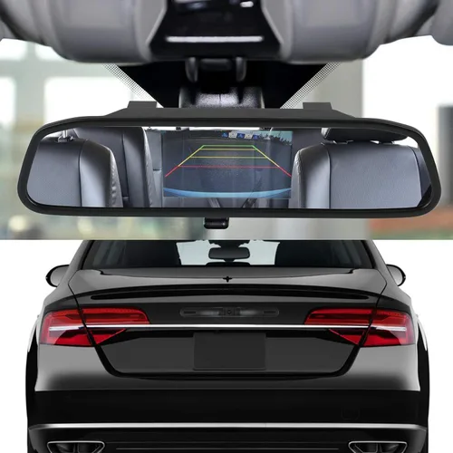Vista 2 de Kit de cámara de respaldo y monitor, monitor de espejo retrovisor de vehículo de 4.3 pulgadas para cámara de marcha atrás de automóvil, cámara