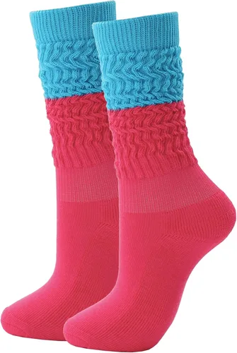 Vista 8 de Calcetines holgados de neón para mujer de los años 80 y 90, calcetines altos hasta la rodilla, suaves y extra largos, calentadores de piernas