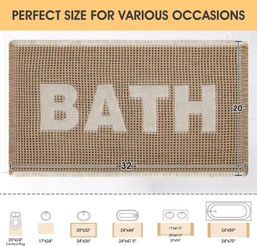 Vista 2 de Tapete de baño con diseño de gofre, moderno, bohemio, absorbente, antideslizante, ultrasuave, lavable a máquina, con letra de baño, dormitorio