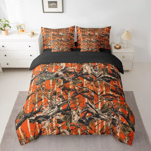 Vista 37 de Feelyou Juego de edredón botancial de camuflaje con bandera estadounidense Negro Marrón Oscuro