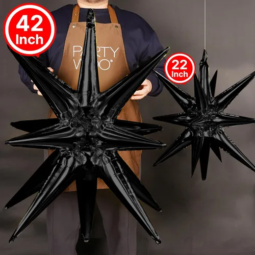 Vista 2 de Globos de papel de aluminio con forma de estrella negra de PartyWoo, 2 piezas de 42 pulgadas, grandes, con puntas explosivas, de Mylar