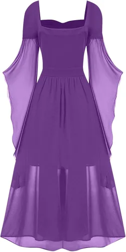 Vista 3 de Vestido punk gótico para mujer, conjunto bohemio gótico de cintura alta, vestido de Halloween, disfraz de Navidad, vestido de fiesta de cosplay