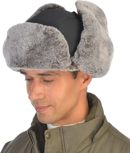 Vista 6 de Sombrero de trampero cálido de invierno, sombrero de piel rusa, sombrero esquimal Ushanka, solapa con piel sintética para hombres o mujeres