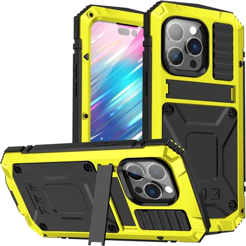 Vista 14 de Funda de metal para iPhone 14 de aluminio de grado militar con protector de pantalla de soporte de metal, a prueba de caídas, a prueba de golpes