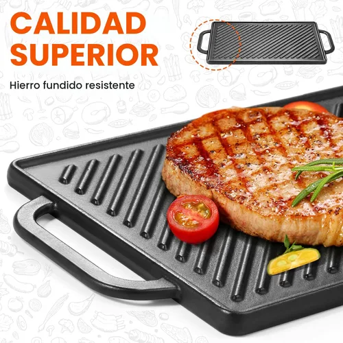 Vista 4 de GGC Parrilla reversible de hierro fundido, sartén de doble cara perfecta para parrillas de gas y estufas, 13 x 8.25 pulgadas rectangular