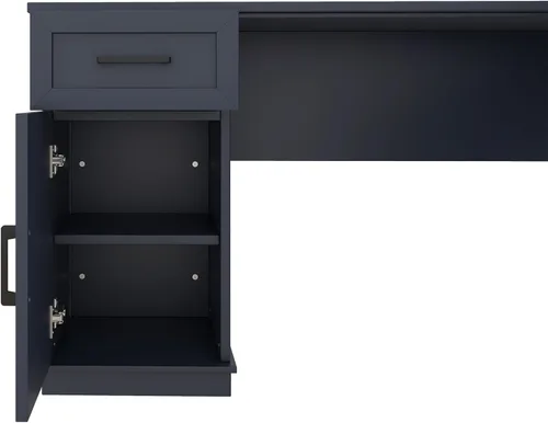 Vista 9 de RUNNA Escritorio para computadora en forma de L para el hogar y la oficina con almacenamiento (azul antiguo # 048)